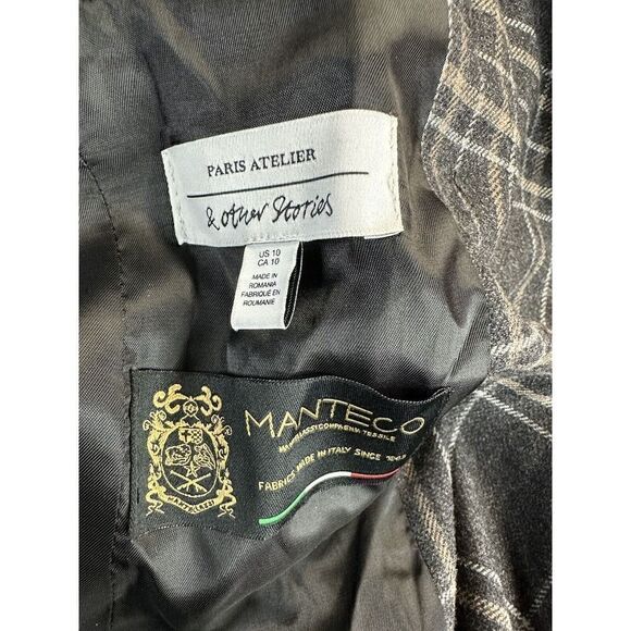 & OTHER STORIES Manteco Double Breasted Plaid Wool Blend Blazer Jacket sz 10 US - Picture 7 of 9